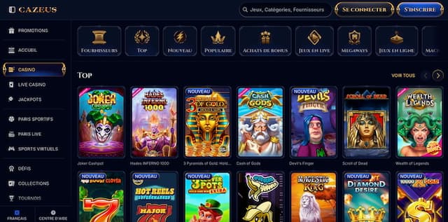 avis cazeus : l'interface de cazeus est fluide et simple à naviguer