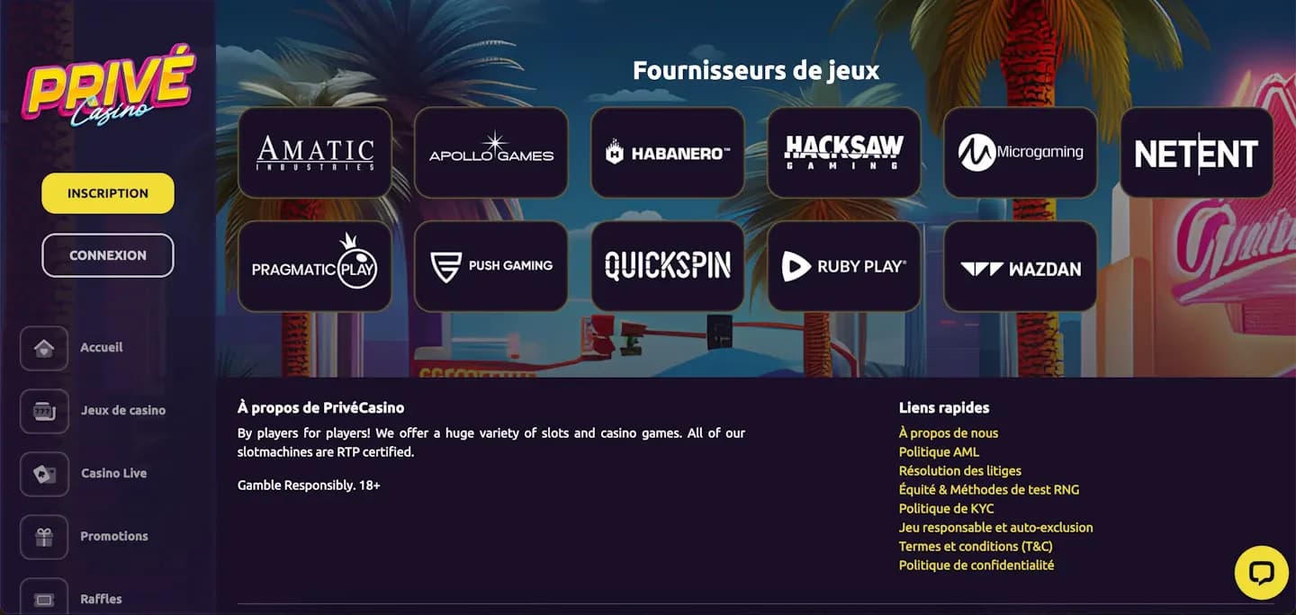 Fournisseurs de jeux Casino Privé