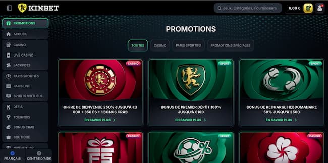 Les promotions sur kinbet sont généreuses, qu'elles soient pour les paris sportifs ou les jeux de casino