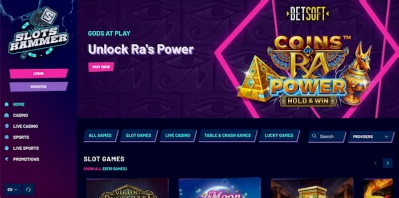 SlotsHammer est un nouveau casino avec un thème nordique, completé par l'image du marteau de Thor. 