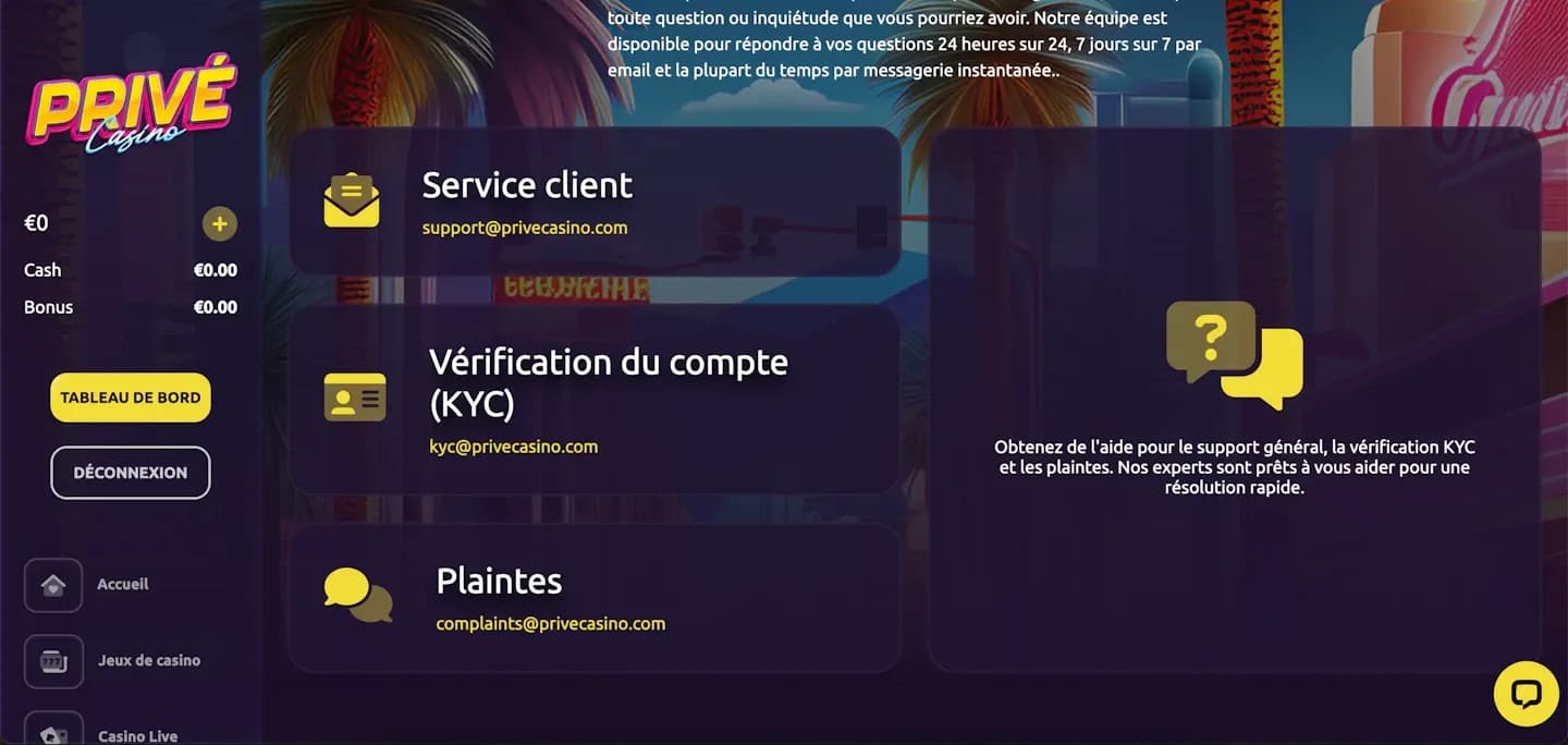 Service client Casino Privé