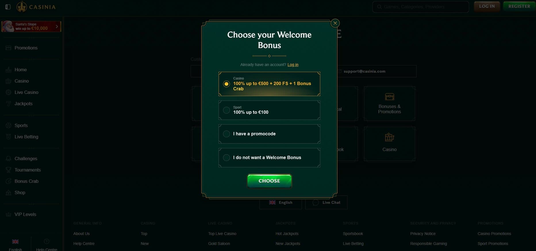 Bonus de bienvenue Casinia