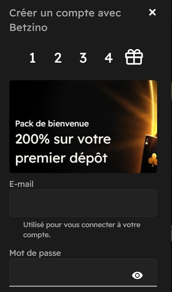 créer compte betzino