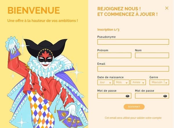inscription arlequin casino