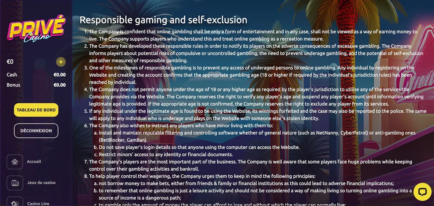 Jeu responsable Casino Privé