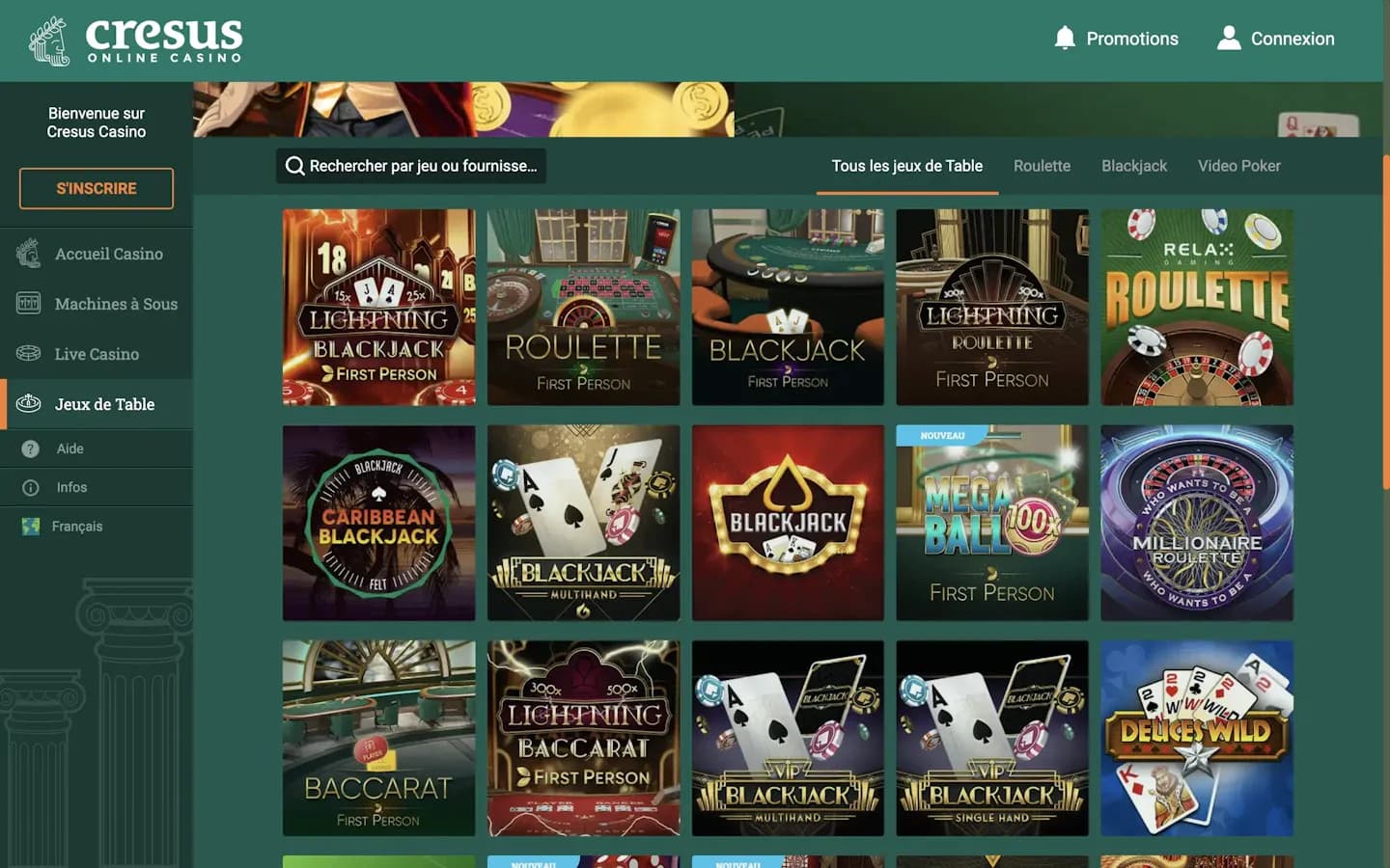 Jeux de table Cresus Casino
