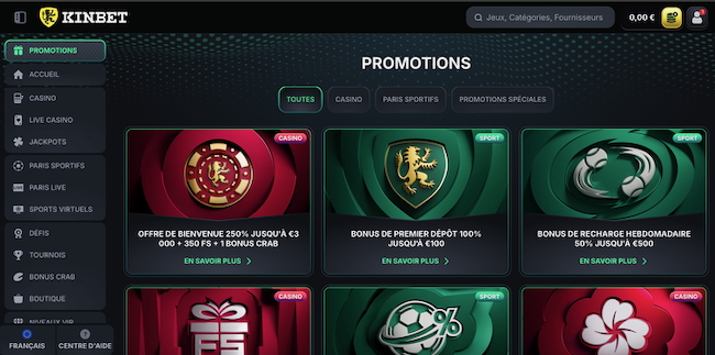 Les promotions sur kinbet sont généreuses, qu'elles soient pour les paris sportifs ou les jeux de casino