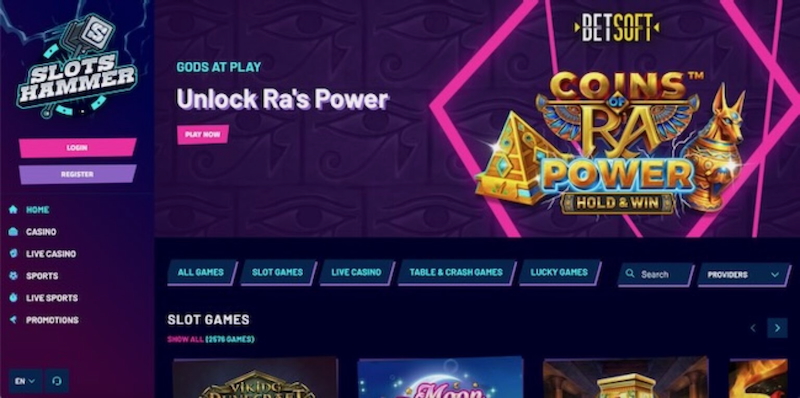SlotsHammer est un nouveau casino avec un thème nordique, completé par l'image du marteau de Thor. 