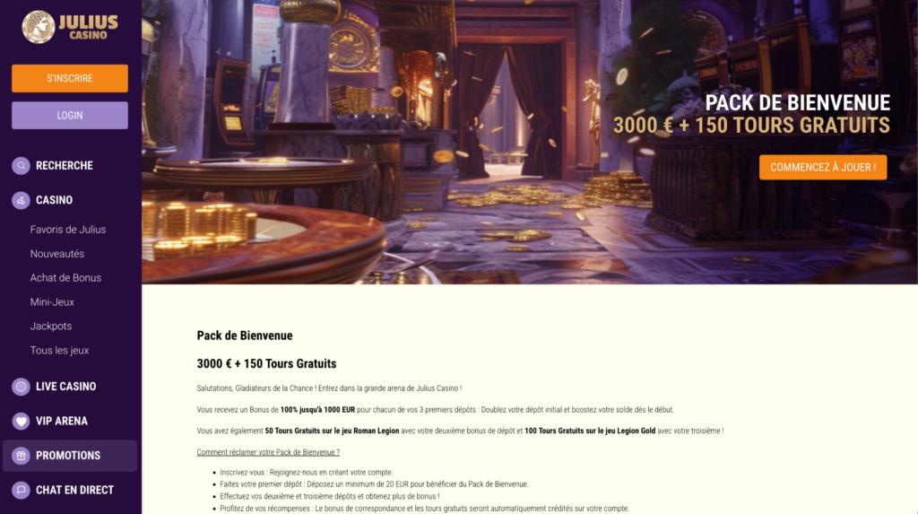 Bonus de bienvenue Julius Casino
