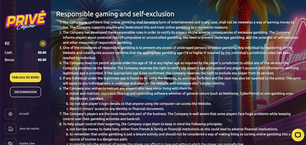 Jeu responsable Casino Privé