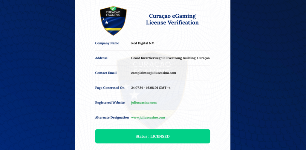 Licence Julius Casino