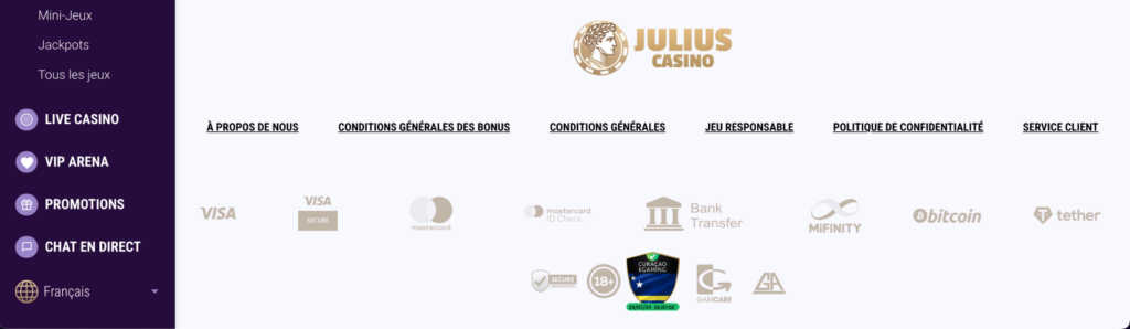 Méthodes de paiement Julius Casino