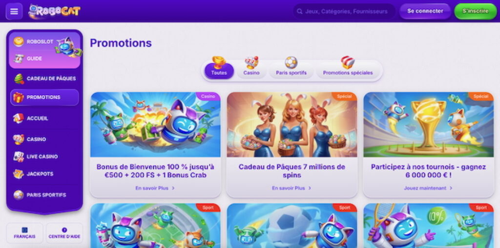 les bonus disponibles sur robocat 