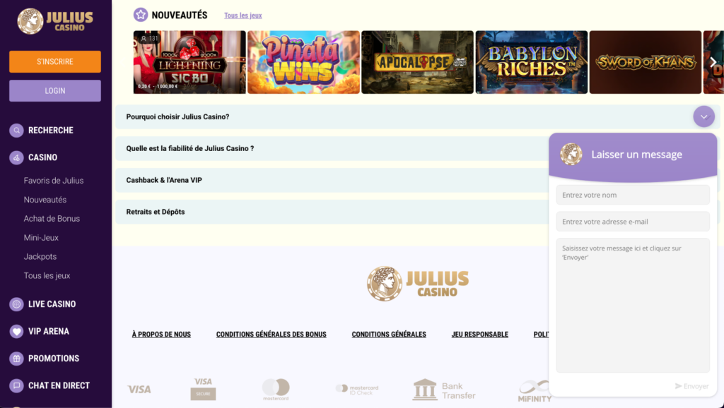 Service client Julius Casino