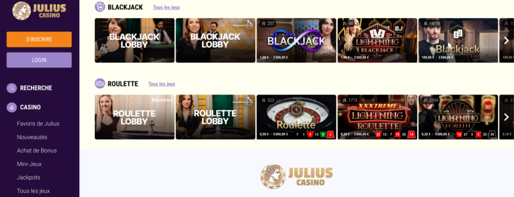 Jeux de table Julius Casino